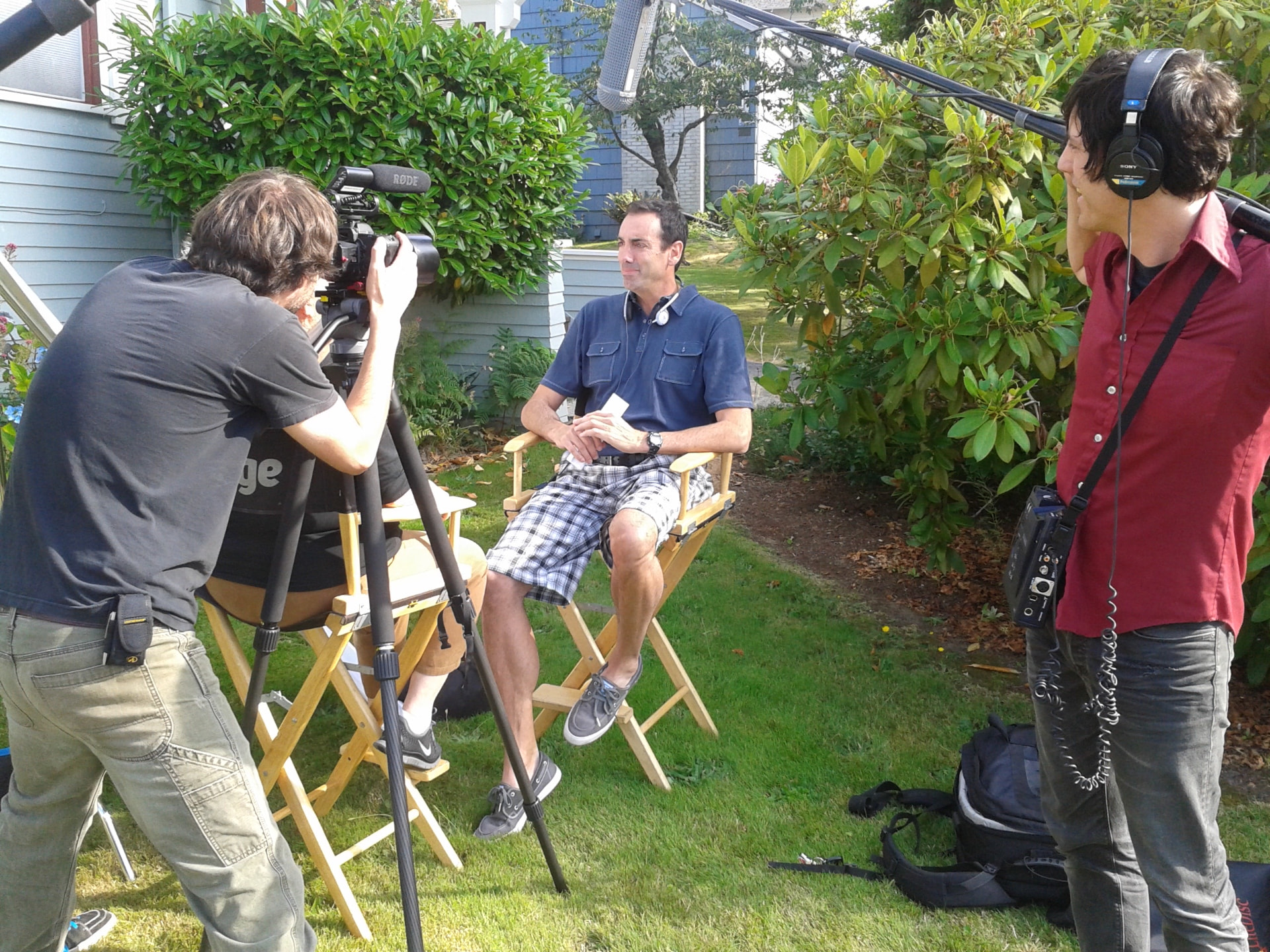 Howard Burd being interviewed on a film location